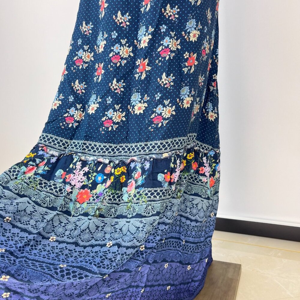 NWOT Johnny Was Blue Floral Elastic Waist Maxi Skirt Size S Pull-On - Picture 9 of 14